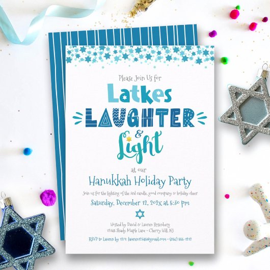 Invitation Hanoukka Latke Laughter Light Fun Modern Party