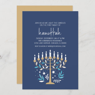 Invitation Hanoukka Love & Light Floral Menorah Fête