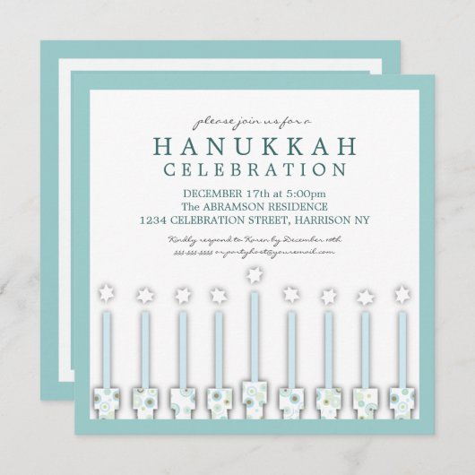 Invitation Hanoukka Menorah avec bougies à Polka Dot (Devant / Derrière)
