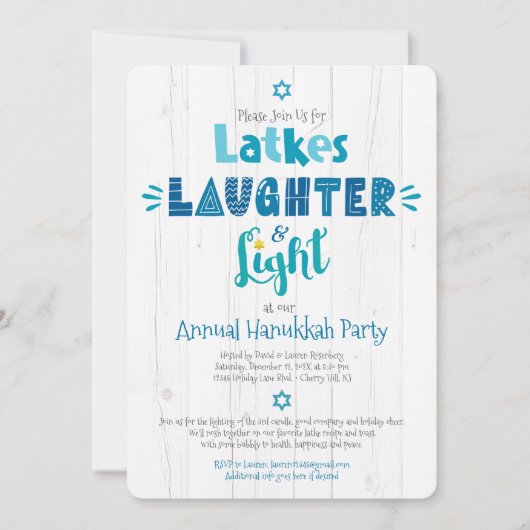 Invitation Hanoukka Party Latke rire léger Rustique moderne (Devant)