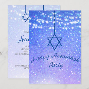 Invitation Hanoukka Party Lumières Parties scintillant Blue S