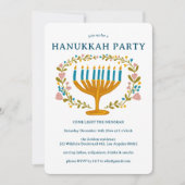 Invitation HANOUKKA PARTY Menorah couronne florale CUSTOM (Devant)