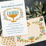 Invitation HANOUKKA PARTY Menorah couronne florale CUSTOM<br><div class="desc">Des flûtes dessinées à la main par moi pour vous. Ajoutez votre propre texte à l'avant de la carte ou modifiez les couleurs arrière - plans. Tout est personnalisable. Aussi disponible en téléchargement numérique ou en invitation de carte postale. Pour plus de designs et de couleurs, consultez ma boutique !...</div>
