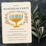Invitation HANOUKKA PARTY Menorah couronne florale CUSTOM<br><div class="desc">Des flûtes dessinées à la main par moi pour vous. Ajoutez votre propre texte à l'avant de la carte ou modifiez les couleurs arrière - plans. Tout est personnalisable. Aussi disponible en téléchargement numérique ou en invitation de carte postale. Pour plus de designs et de couleurs, consultez ma boutique !...</div>