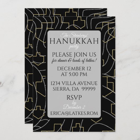 Invitation Hanoukka Silver Gold Design (Devant / Derrière)