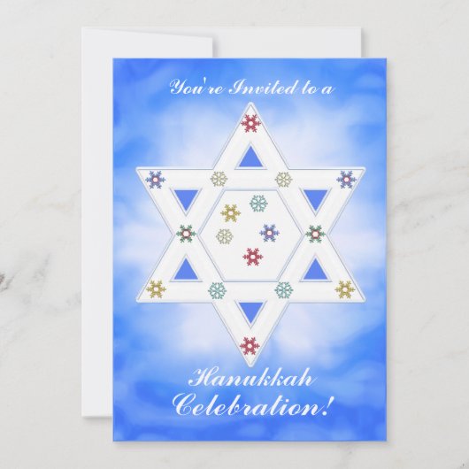 Invitation Hanoukka Star et Snowflakes Celebration Blue (Devant)