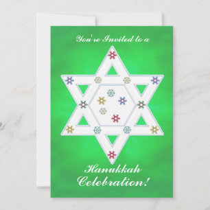 Invitation Hanoukka Star et Snowflakes Celebration Green