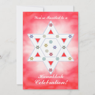 Invitation Hanoukka Star et Snowflakes Célébration rouge