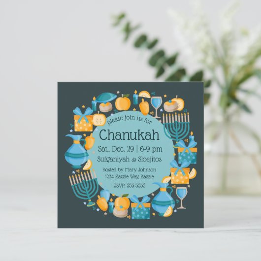 Invitation Hanoukka Wreath Blue Party (Debout devant)