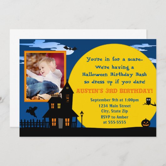 Invitation hantée d'anniversaire de Halloween de (Devant / Derrière)