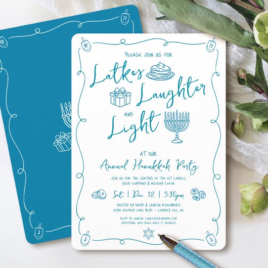 Invitation Hanukkah Latke Laughter Light Fun Whimsical Party