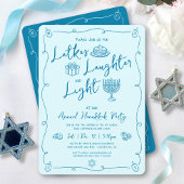 Invitation Hanukkah Latke Laughter Light Teal Doodles Party