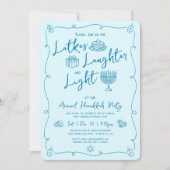 Invitation Hanukkah Latke Laughter Light Teal Doodles Party (Devant)