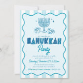 Invitation Hanukkah Turquoise Fun Typography Doodles Stripes (Devant)