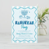 Invitation Hanukkah Turquoise Fun Typography Doodles Stripes (Debout devant)
