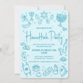 Invitation Hanukkah Turquoise Hand Drawn Fun Whimsical Party (Devant)