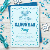 Invitation Hanukkah Turquoise Typography Playful Doodle Party