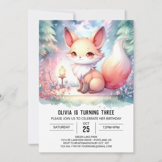 Invitation Happable Printable Fox Anniversaire numérique (Devant)