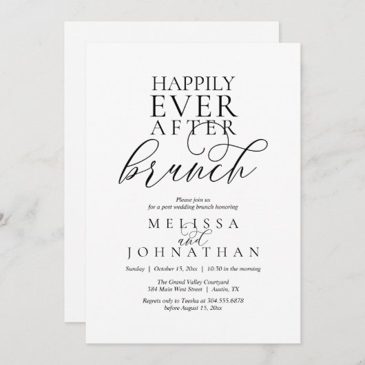 Invitation Happily Ever After Brunch, Modern Classy Wedding (Devant / Derrière)