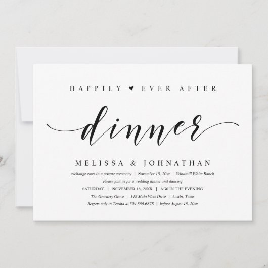 Invitation Happily Ever After Dinner, Modern Minimalist (Devant)