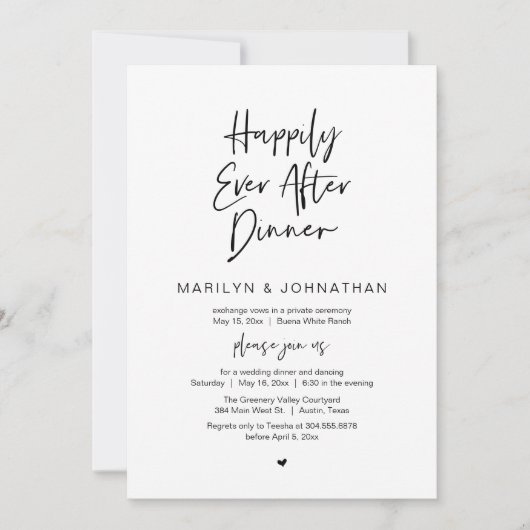 Invitation Happily Ever After Dinner Modern Wedding Reception (Devant)