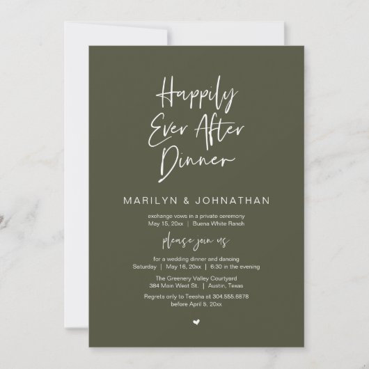 Invitation Happily Ever After Dinner Modern Wedding Reception (Devant)