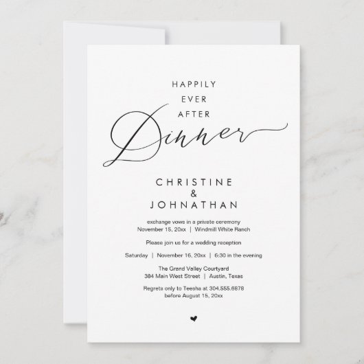 Invitation Happily Ever After Dinner Modern Wedding Reception (Devant)