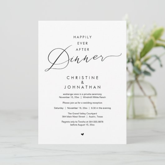 Invitation Happily Ever After Dinner Modern Wedding Reception (Debout devant)