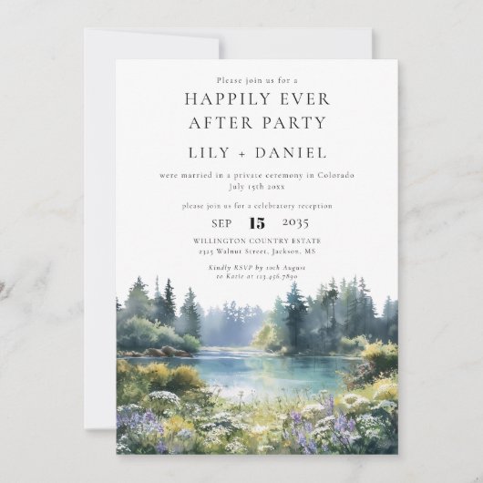 Invitation Happily Ever After Forest Lakeside Floral Wedding (Devant)