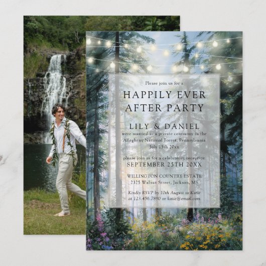 Invitation Happily Ever After Forest Lights Wedding Photo (Devant / Derrière)