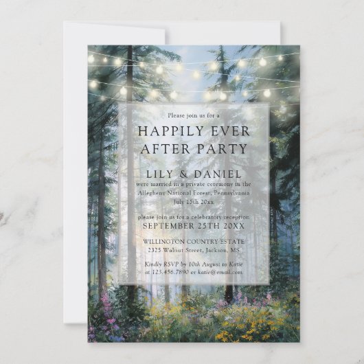 Invitation Happily Ever After Forest String Lights Wedding (Devant)