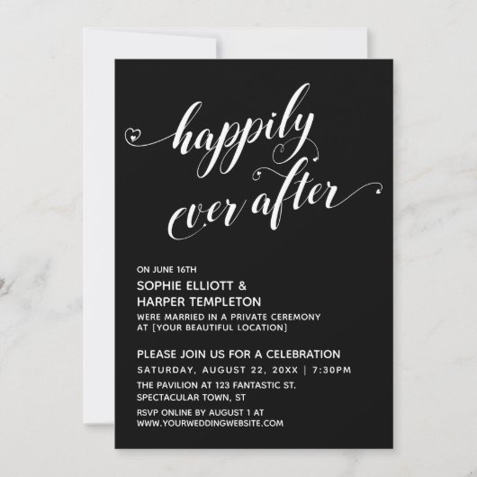Invitation Happily Ever After Hearts Script Noir Réception (Devant)