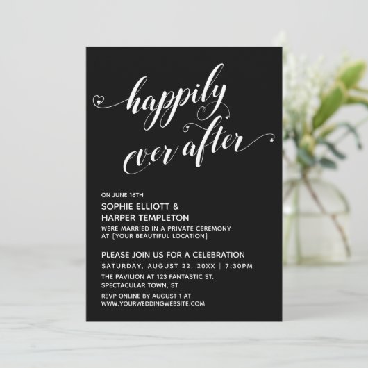 Invitation Happily Ever After Hearts Script Noir Réception (Debout devant)