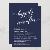 Invitation Happily Ever After Hearts Script Réception Navy (Devant / Derrière)