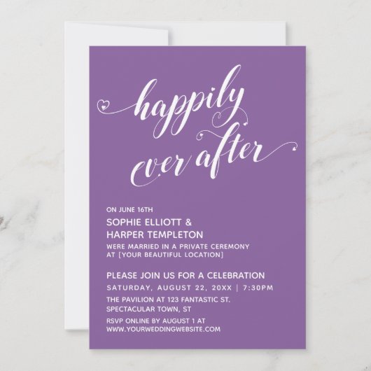 Invitation Happily Ever After Hearts Script Réception Violet (Devant)