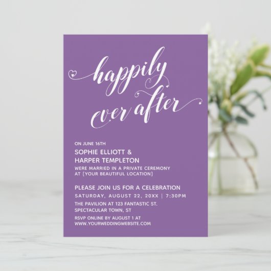 Invitation Happily Ever After Hearts Script Réception Violet (Debout devant)