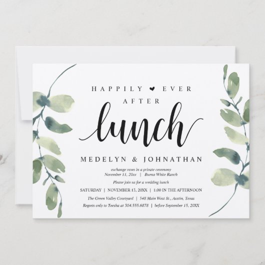 Invitation Happily Ever After Lunch, Greenery Rustic Wedding  (Devant)