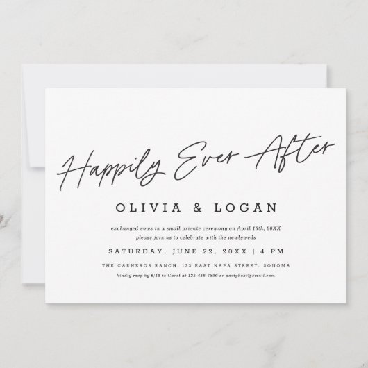 Invitation Happily Ever After Modern Script Wedding Elopement (Devant)