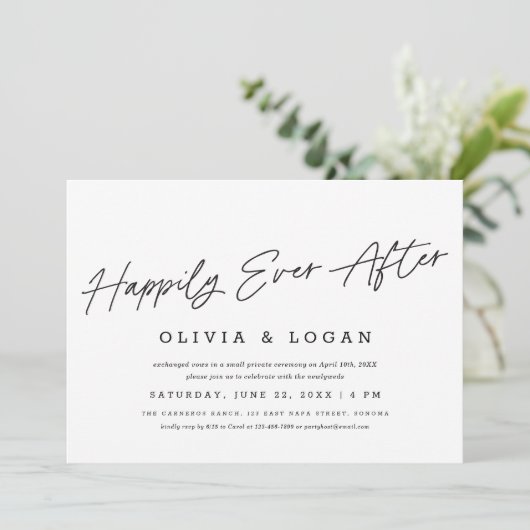 Invitation Happily Ever After Modern Script Wedding Elopement (Debout devant)