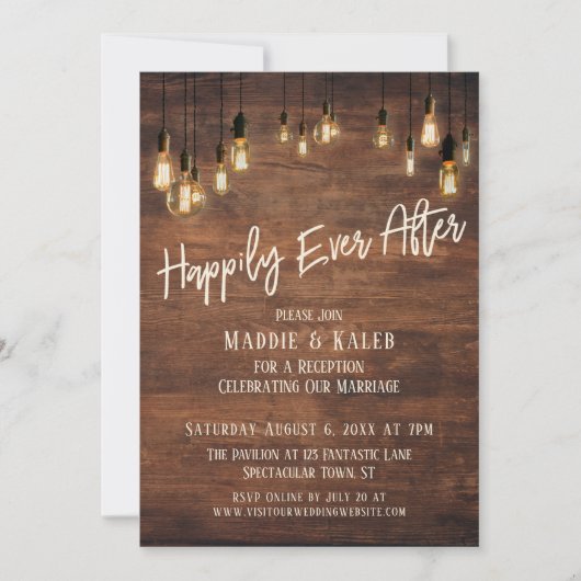 Invitation Happily Ever After Mur de bois marron Lumières Edi (Devant)