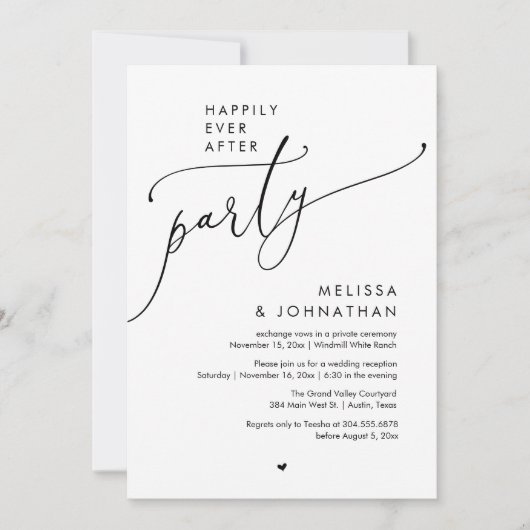Invitation Happily Ever After Party Modern Wedding Reception (Devant)