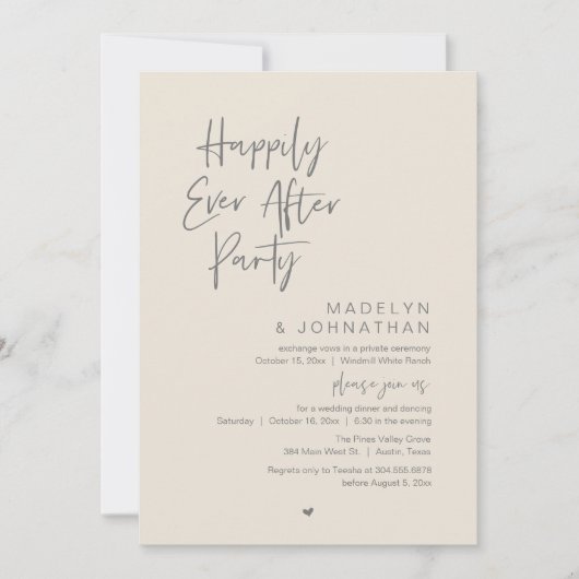 Invitation Happily Ever After Party, Modern Wedding Reception (Devant)
