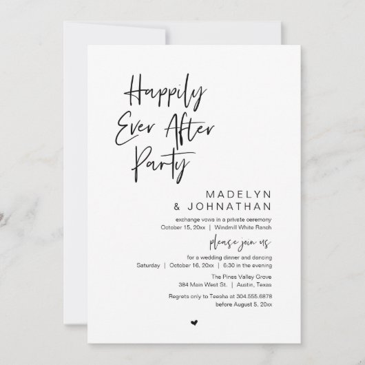 Invitation Happily Ever After Party, Modern Wedding Reception (Devant)