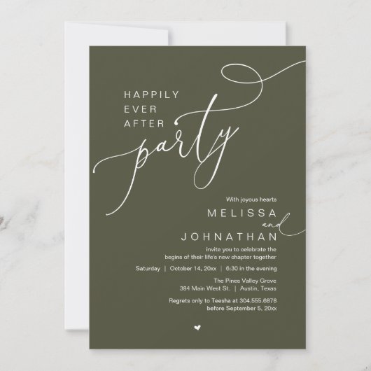 Invitation Happily Ever After Party, Romantic Wedding Dinner (Devant)