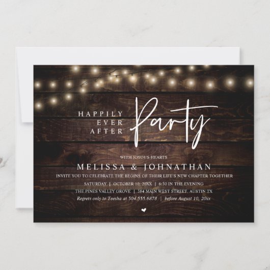 Invitation Happily Ever After Party, Rustic String Lights (Devant)
