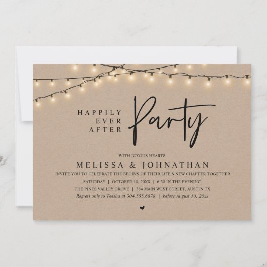 Invitation Happily Ever After Party, Rustic String Lights (Devant)