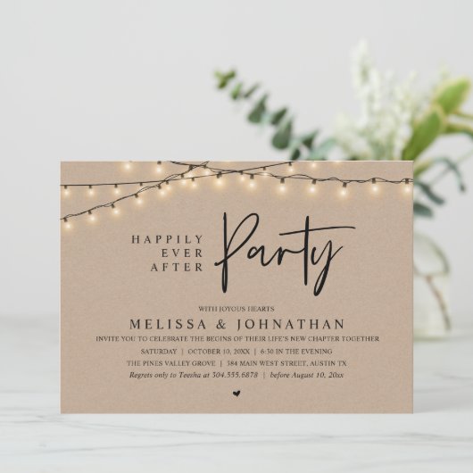 Invitation Happily Ever After Party, Rustic String Lights (Debout devant)