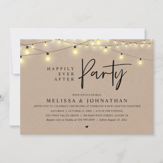 Invitation Happily Ever After Party, Rustic String Lights (Devant)