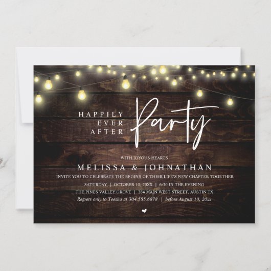 Invitation Happily Ever After Party, Rustic String Lights (Devant)
