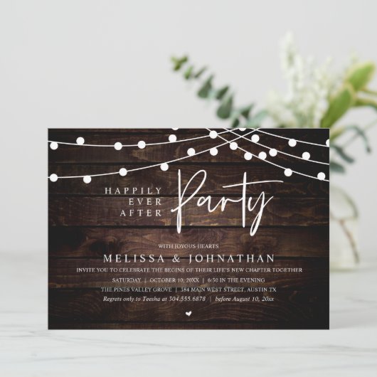 Invitation Happily Ever After Party, Rustic String Lights (Debout devant)